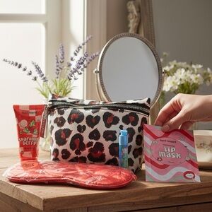 Brighton Leopard Print Cosmetic Bag w/ Sweet Shimmer Beauty Set